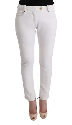 Ermanno Scervino White Cotton Slim Fit Casual Womens Pants