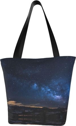 AOOEDM Night Light Painting Reusable Grocery Bag Shopping Bag Casual Shoulder Bag Handbag for Men Women ECO Market Bag Beach Bag Travel Totes