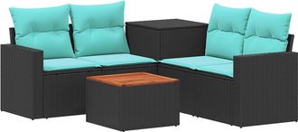 vidaXL Juego De Sof&aacute; 6 Uds. Negro Y Azul Rat&aacute;n Sint&eacute;tico Y Acero Vidaxl
