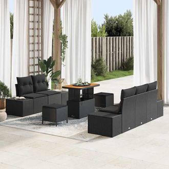 vidaXL Vidaxl - Set Divano Da Giardino Con Cuscino 8 Pcs Nero 90 X 55 X 71 Cm