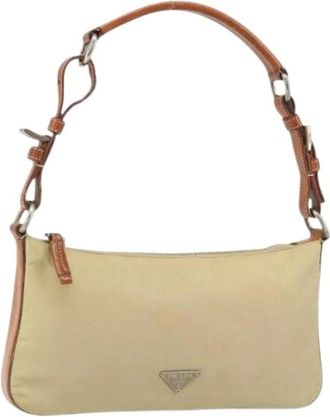 Prada Pre-owned Shoulder Bags, female, Beige, Size: ONE SIZE Pre-owned Nylon Shoulder Bag