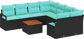 vidaXL Conjunto De Sof&aacute;s De Jard&iacute;n 9 Uds. Negro Rat&aacute;n Sint&eacute;tico Vidaxl