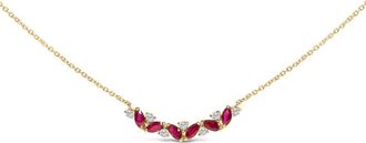 House of Brilliance 14K Yellow Gold Red Ruby and Diamond Trio Bar Line Necklace at Nordstrom