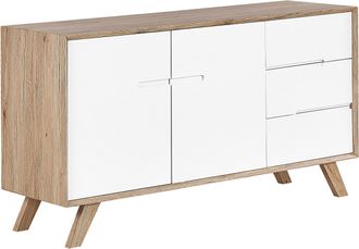 Beliani Aparador Blanco Madera Clara 3 Cajones 2 Armarios Dise&ntilde;o Moderno Escandinavo Forester