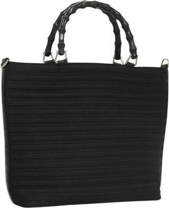 Gucci Vintage Bamboo Handle Bag Nylon Black Nylon Handbag (Pre-Owned)