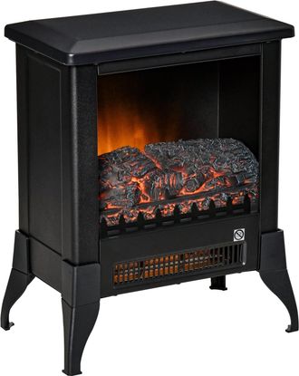 HOMCOM Electric Fireplace Stove - Free Standing Fireplace Heater With Realistic Flame Effect - Adjustable Temperature And Overheat Protection - Black