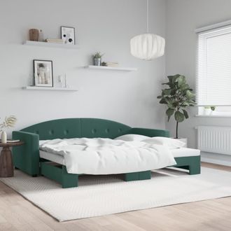 vidaXL Sof&aacute; Cama Nido Terciopelo Verde Oscuro 90x200 Cm Vidaxl