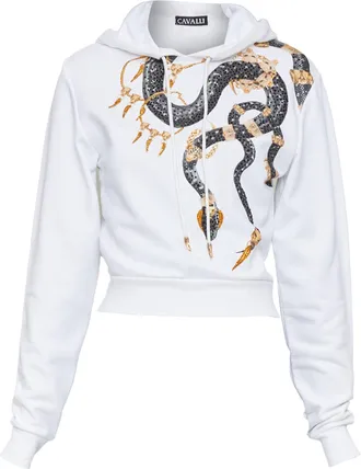 Roberto Cavalli cotton snake chain crop hoodie