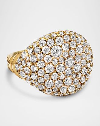 David Yurman Chevron Pave Pinky Ring with Diamonds in 18K Gold, 13mm
