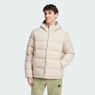 adidas Mens Helionic Hooded Down Jacket - Beige Recycled Material - Size X-Large