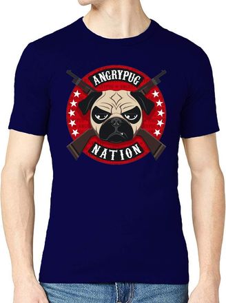 Generic Angry Pug Nation Funny Crest Mens Crew Neck T-Shirt Large Blue
