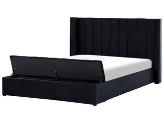 Beliani Cama matrimonial de tejido negro 180x200