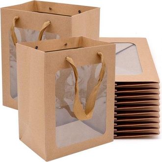 OEM Bolsas De Papel, 10 Unidades, Bolsas De Papel, Con Ventana Transparente, Con Asa, Para Navidad, Bodas, Fiestas, Aniversarios, Marr&oacute;n, 181325cm