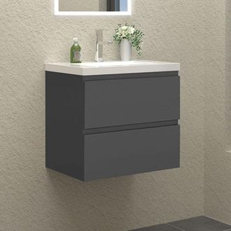 Sky Wall Hung Bathroom Vanity Unit with Basin Storage Cabinets Flat Pack - 600mm Matt Grey