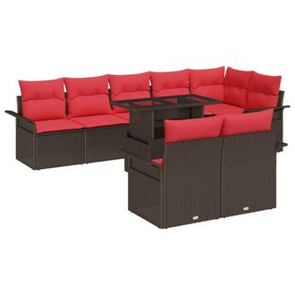 vidaXL Conjunto De Sof&aacute; De Jard&iacute;n Con Coj&iacute;n 9 Pcs Marr&oacute;n Polirat&aacute;n Vidaxl