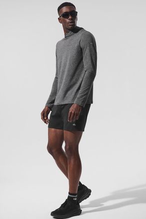 Alo | Conquer Reform Long Sleeve With Hood Top in Dark Heather Grey, Size: Small