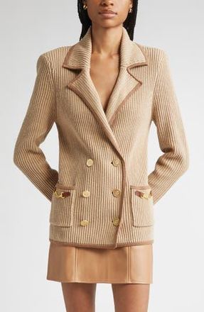L'agence Ranch Double Breasted Knit Blazer in Natural/Brown at Nordstrom Rack, Size Medium