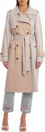 Avec Les Filles Combo Plaid Double-Breasted Cotton Trench Coat In Beige