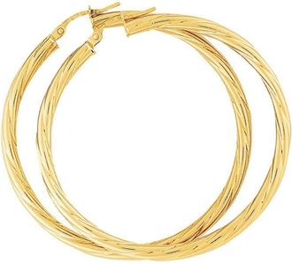 Jewelco London 9ct Gold Rock Candy Twist Hoop Earrings - 45mm - ENR02464
