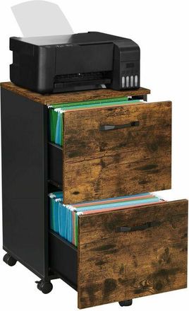 Vasagle Schedario con 2 Cassetti, Armadietto da Ufficio con Rotelle, per Documenti A4 e Letter, Cartelle Sospese, Stile Industriale, Marrone Vintage e Nero