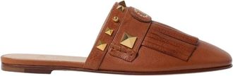 Valentino Garavani Rockstud Fringe Leren Muiltjes - Dames - Slip ons - Bruin - 36 EU - Leer - Schoenen