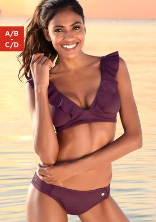 Jette Triangel-Bikini JETTE, Damen, Gr. 34, Cup C/D, rot (bordeaux), Polyamid, unifarben, Bikini-Sets Triangel-Bikini, mit Volant