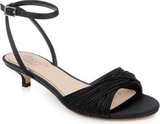 Badgley Mischka Nance Ankle Strap Kitten Heel Sandal in Black Satin at Nordstrom, Size 6.5