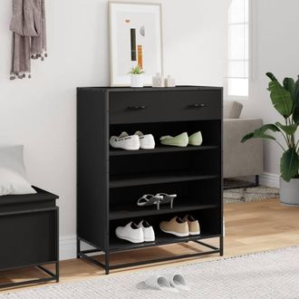 Berkfield Home Shoe Cabinet Black 75x38x97.5 cm Engineered Wood & Metal