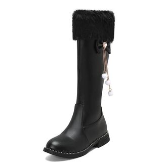 Generic Womens Flat Heel Knee High Snow Boots Comfort Round Toe Side Zipper Warm Winter Party Dress Shoes (Black,7.5)