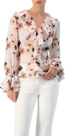 Ivonne Floral V-Neck Blouse with Ruffle Detail in Multicolor at Nordstrom, Size 12