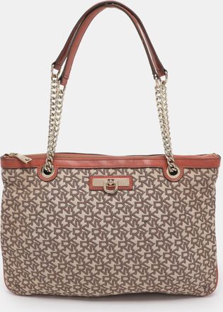 DKNY Dkny Brick Red/beige Signature Coated Canvas And Leather Bryant Chain Shoulder Bag