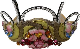 Dolce & Gabbana Womens Gold Brass Floral Crystals Led Lights Crown Tiara Diadem Accessory