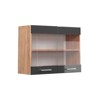 Vicco Armario De Cocina Con Vidrio R-line, Antracita Alto Brillo, 80 Cm