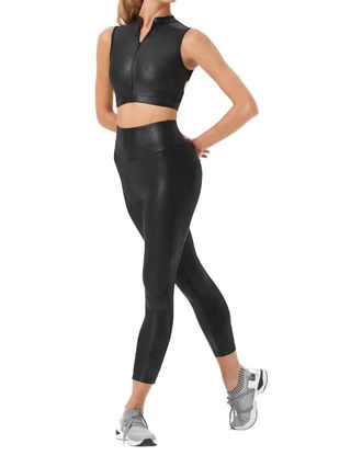 Bloch Zola Zip Front Leather Look Crop Top In Black