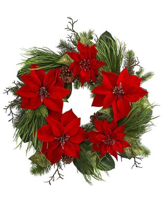 Nearly Natural 28In. Poinsettia & Pine Wreath
