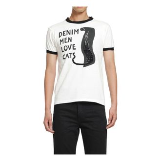 KAPITAL Kapital, Tops, Heren, Wit, M, Denim, 20/-Jersey Ringer T (Denim Men Love Cats)