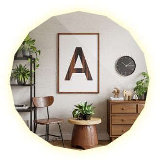 Tulup Grande Specchio Led Illuminazione Stile Loft Boho Per Soggiorno E Bagno Forma Poligonale Minimalista Decorativa - Luce Neutra - 100x100 Cm