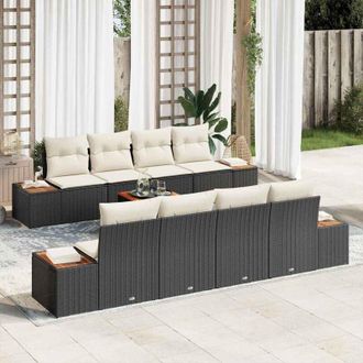 vidaXL Vidaxl - Conjunto De Sof&aacute; De Jard&iacute;n Con Coj&iacute;n 9 Pcs Negro Polirat&aacute;n