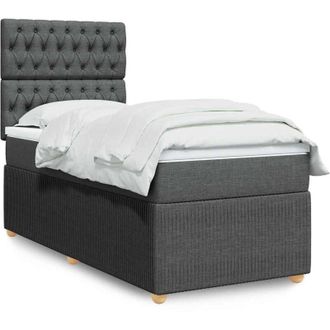 vidaXL Cama Box Spring Con Colch&oacute;n Tela Gris Oscuro 90x200 Cm Vidaxl