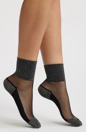 High Heel Jungle Metallic Sheer Panel Stretch Cotton Blend Quarter Socks in Silver at Nordstrom
