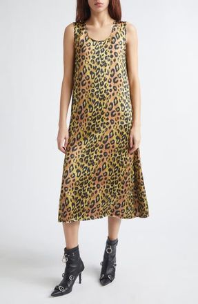 R13 Sleeveless Leopard Print Midi Dress in Light Brown Pink Leopard at Nordstrom, Size X-Small