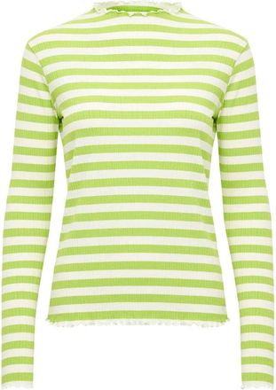 Karen by Simonsen Gestreepte Longsleeve Top Felgroen - Dames - Longsleeves - Groen - L - Tops