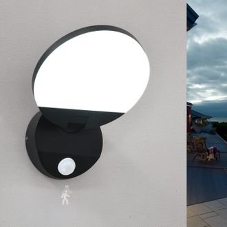 No Brand L&aacute;mpara De Pared Exterior Conectada Con Sensor De Movimiento - Redonda Moderna De 18 W - Negro Mate - Led Blanco Fr&iacute;o De 6000 K - Apta Para Puerta, Pa