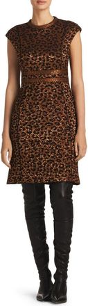 St. John Sequin Leopard Jacquard Cap Sleeve Dress in Caramel/Copper Multi at Nordstrom, Size 10