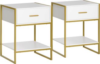 HOMCOM Modern Bedside Table Set Of 2 Side Table Shelf Drawer Bedroom | TJ Hughes