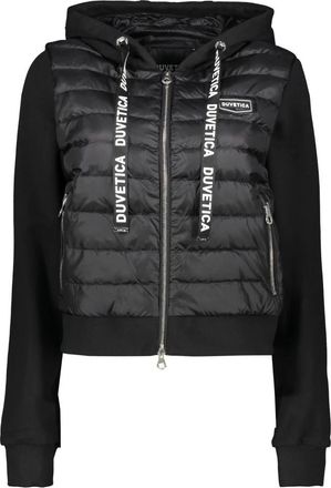 Duvetica Logo Patch Gewatteerde Jas met Geribbelde Manchetten - Dames - Winterjassen - Zwart - 2XS - Katoen - Jassen