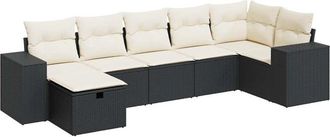 vidaXL Vidaxl - Set De Sof&aacute;s De Jard&iacute;n 7 Pzas Con Cojines Rat&aacute;n Sint&eacute;tico Negro