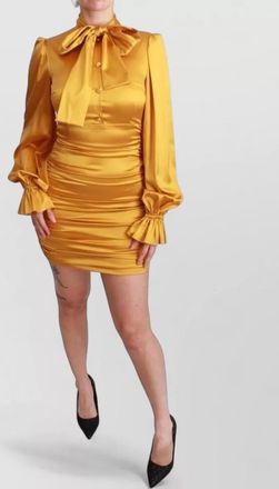 Dolce & Gabbana silk satin high-neck bow-tie long-sleeve mini dress