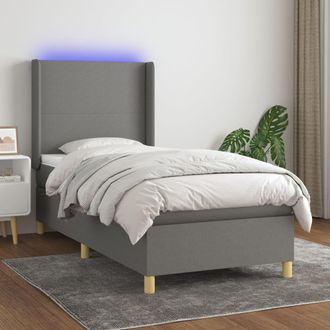 vidaXL Vidaxl - Cama Box Spring Colch&oacute;n Y Luces Led Tela Gris Oscuro 90x190 Cm
