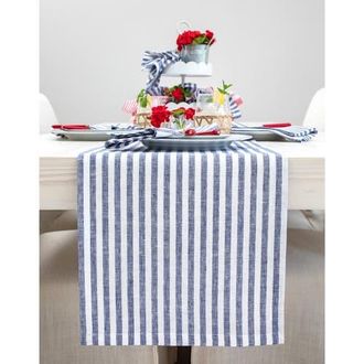 Solino Home Linen Table Runner for Dining Table, Holiday and Everyday Table Decor - Amalfi Stripe in Navy And White at Nordstrom, Size Xx-Large